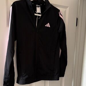 Adidas Jacket in Black with Pink Stripes size small